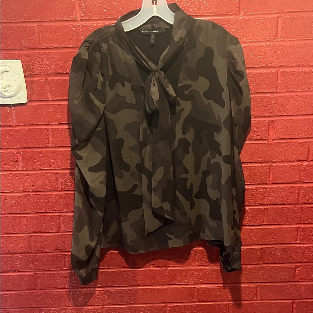 White House Black Market Brown Camouflage Blouse